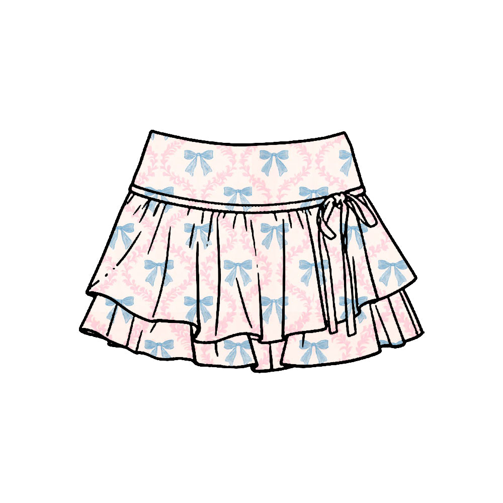 MOQ 5 PCS preorder GLK0243 Blue Bows Pink Ruffle Shorts Skirts Girls Yoga Skirts 202601
