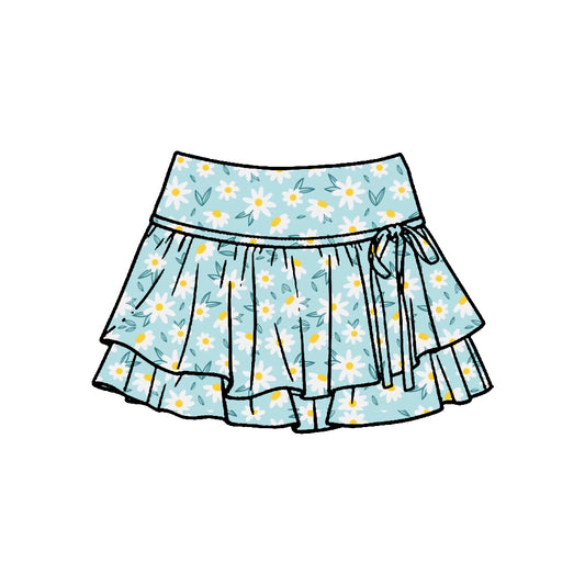 MOQ 5 PCS preorder GLK0245 Light Blue Green Flower Leaf Ruffle Shorts Skirts Girls Yoga Skirts 202601