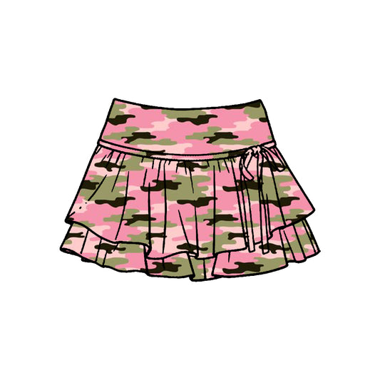 MOQ 5 PCS preorder GLK0251 Pink Green Camouflage Ruffle Shorts Skirts Girls Yoga Skirts 202601