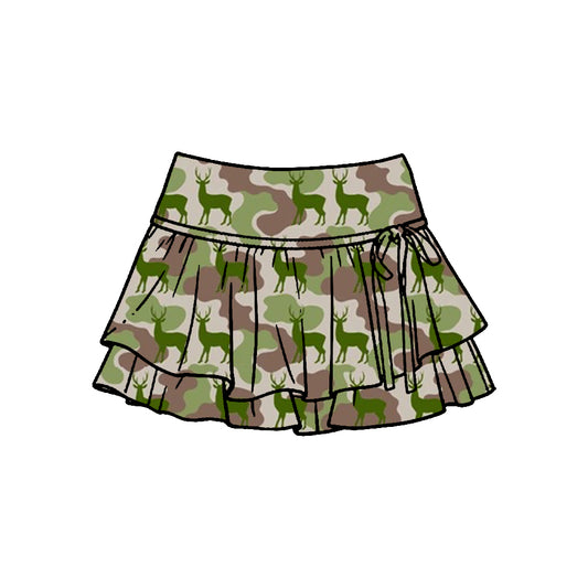 MOQ 5 PCS preorder GLK0252 Deer Hunting Green Camouflage Ruffle Shorts Skirts Girls Yoga Skirts 202601