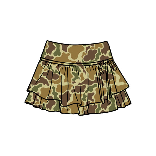 MOQ 5 PCS preorder GLK0255 Yellow Brown Green Camouflage Ruffle Shorts Skirts Girls Yoga Skirts 202601