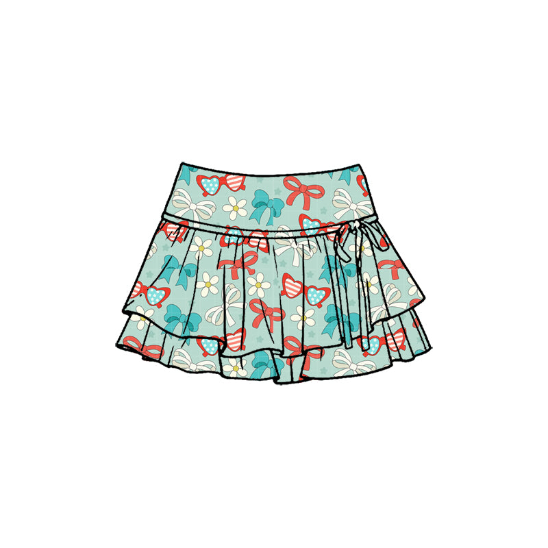 MOQ 5 PCS preorder GLK0261 4th of July Flower Bows Glasses Ruffle Shorts Skirts Girls Yoga Skirts 202601