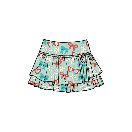 MOQ 5 PCS preorder GLK0261 4th of July Flower Bows Glasses Ruffle Shorts Skirts Girls Yoga Skirts 202601