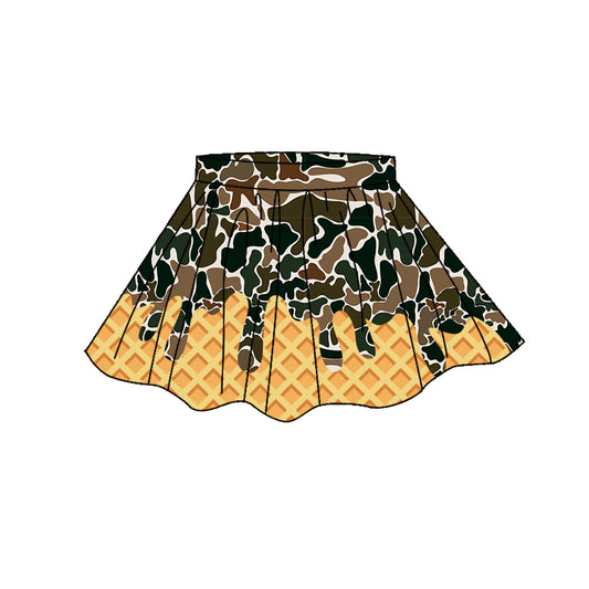 MOQ 5 PCS preorder GLK0274 Waffle Brown Green Camouflage Drip Skirts Girls Yoga Skirts 202604