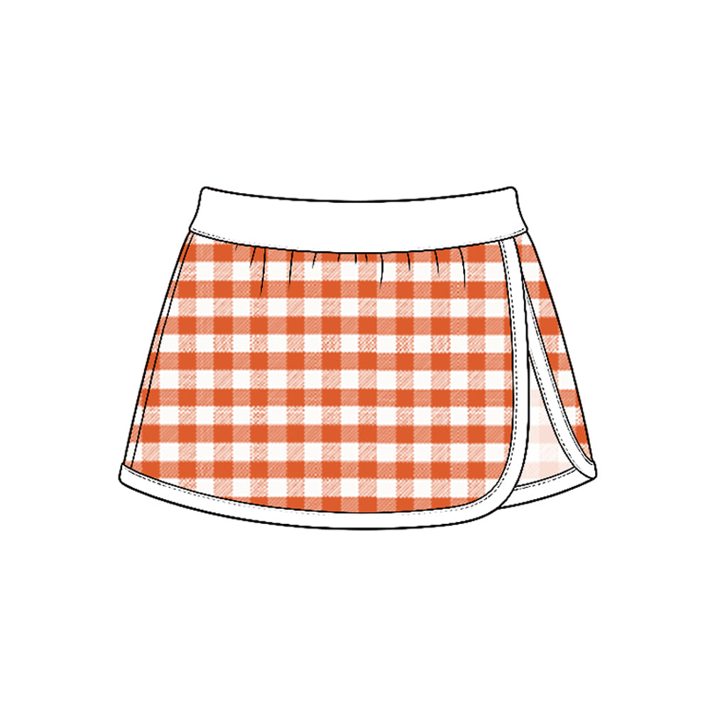 Preorder MOQ 5 pcs GLD1834 Solid Color White Orange Plaid Yoga Girls Skorts Set