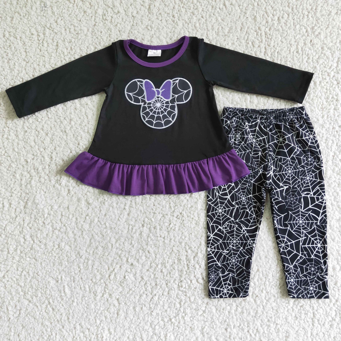 Clearance GLP0027 RST Girls Embroidered Spider Web Mickey Black long sleeve pants suit