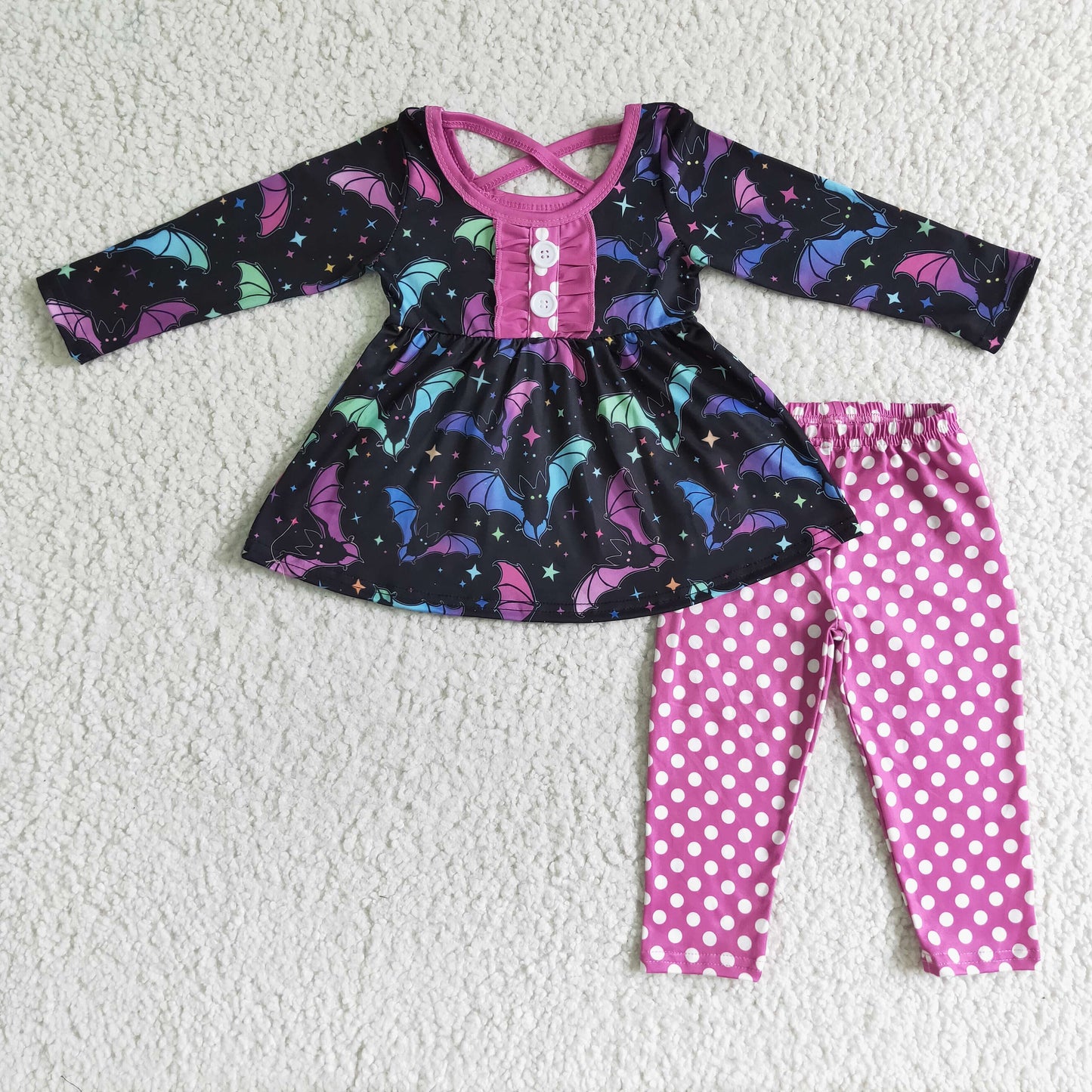 Clearance GLP0042 Girls Halloween Bat long sleeve pants suit