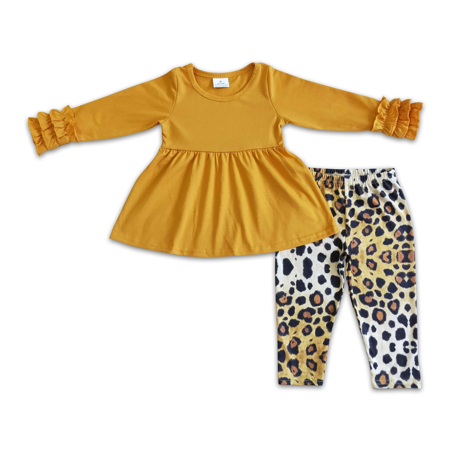 Clearance GLP0109 Brown leopard print long sleeve pant suit for girls