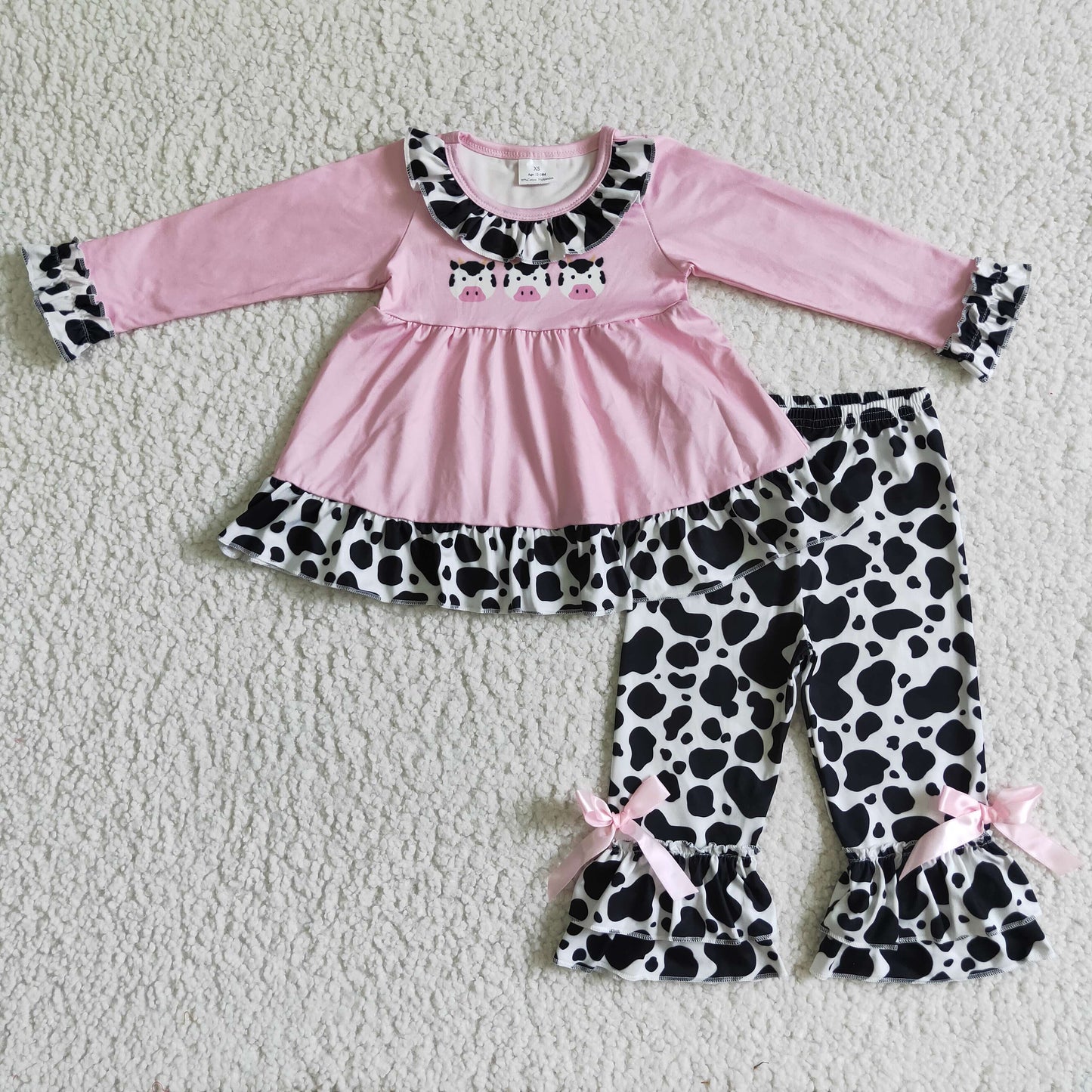 Clearance GLP0165 Girls' cow pink long sleeve pantsuit