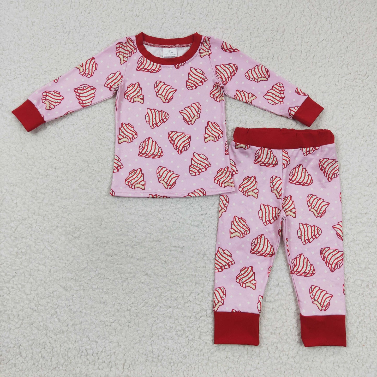 GLP0453 Christmas Tree Cookie Polka Dot Pink Long Sleeve Pants Set RTS Free Shipping Over $100