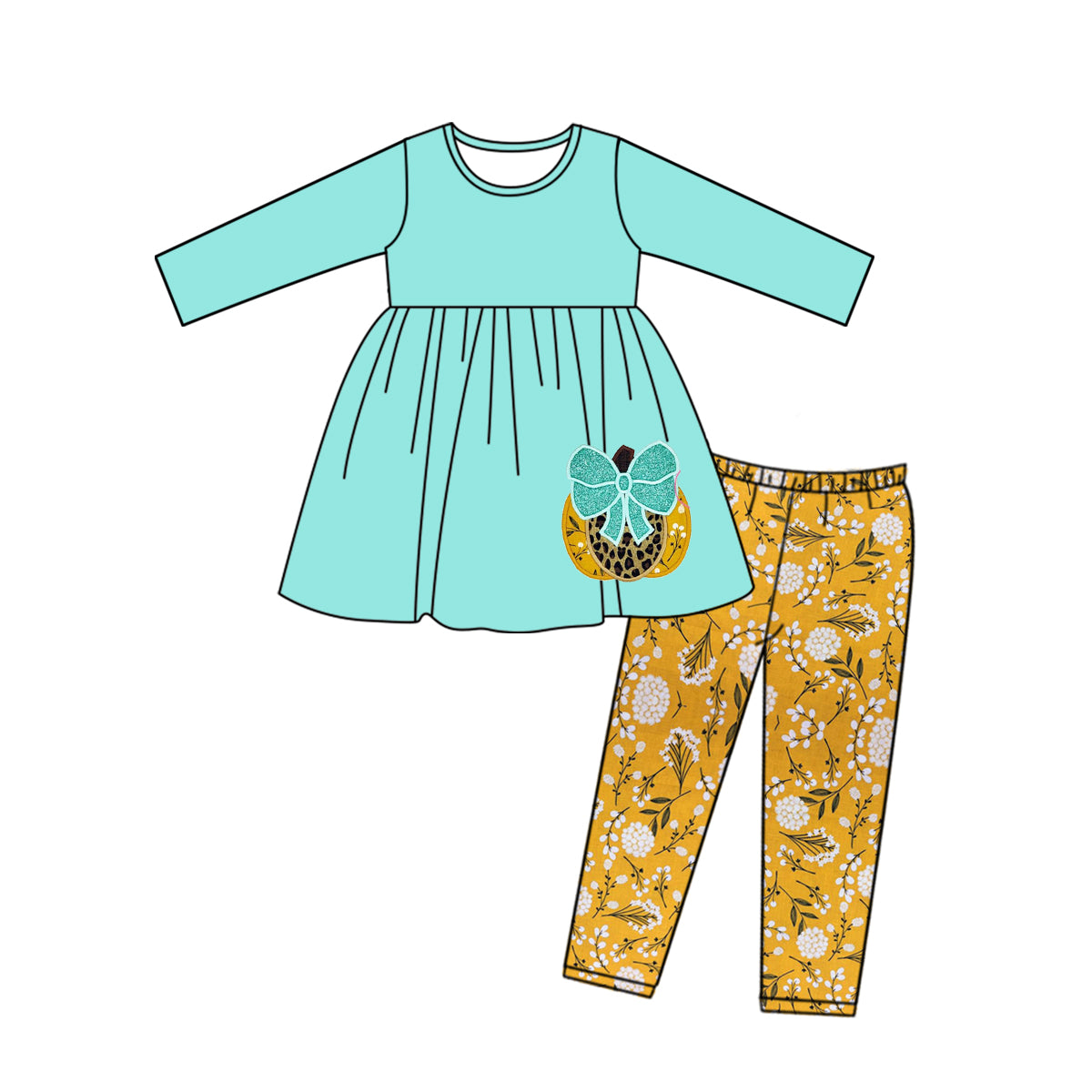 Preorder GLP0469 Halloween Pumpkin Blue Yellow Girls Long Sleeve Pants Outfits