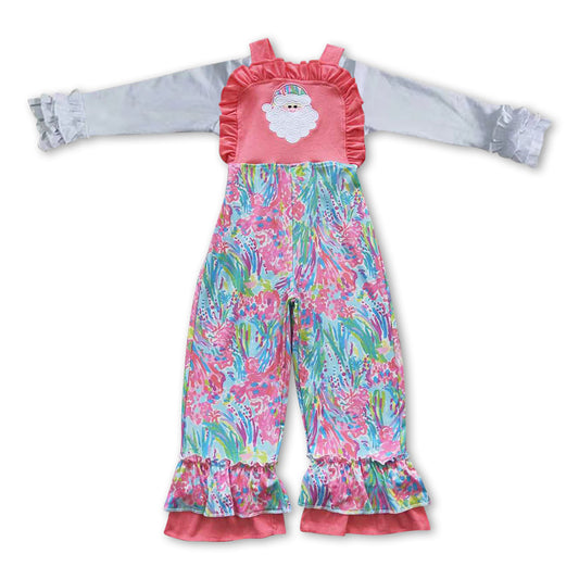 GLP0947 2pcs Christmas Pink Santa Jumpsuit Overall Girls Long Sleeve Bell Bottom Pants Outfits