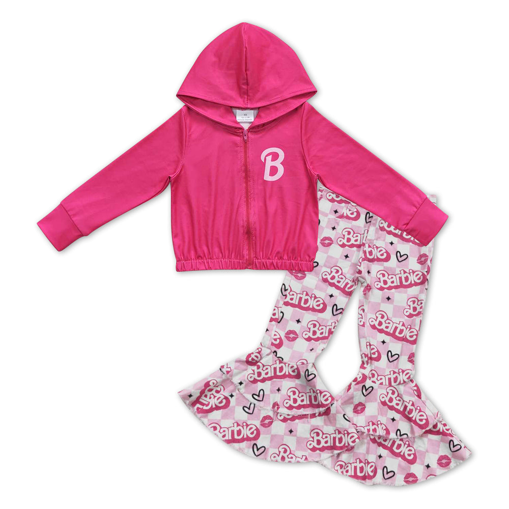 GLP01004 Denim  B Pink Cartoon 2pcs Girls Long Sleeve Hoodies Outfits