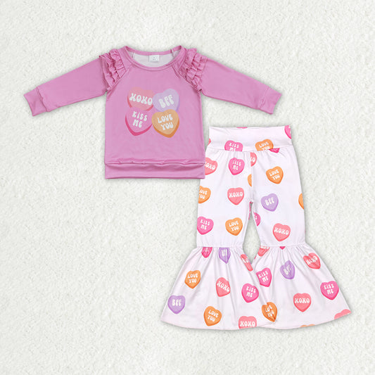 GLP1113  Pink Valentine Love  2Pcs  Girls Long Sleeve Pants Outfits