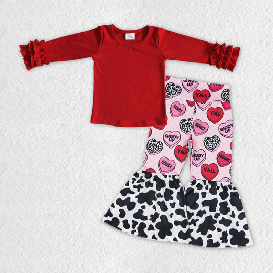 GLP1153 Red Valentine Love  2Pcs  Girls Long Sleeve Pants Outfits