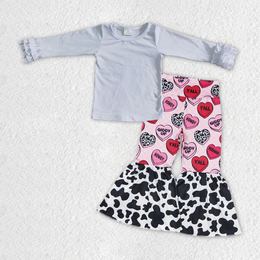 GLP1154  White Valentine Love  2Pcs  Girls Long Sleeve Pants Outfits