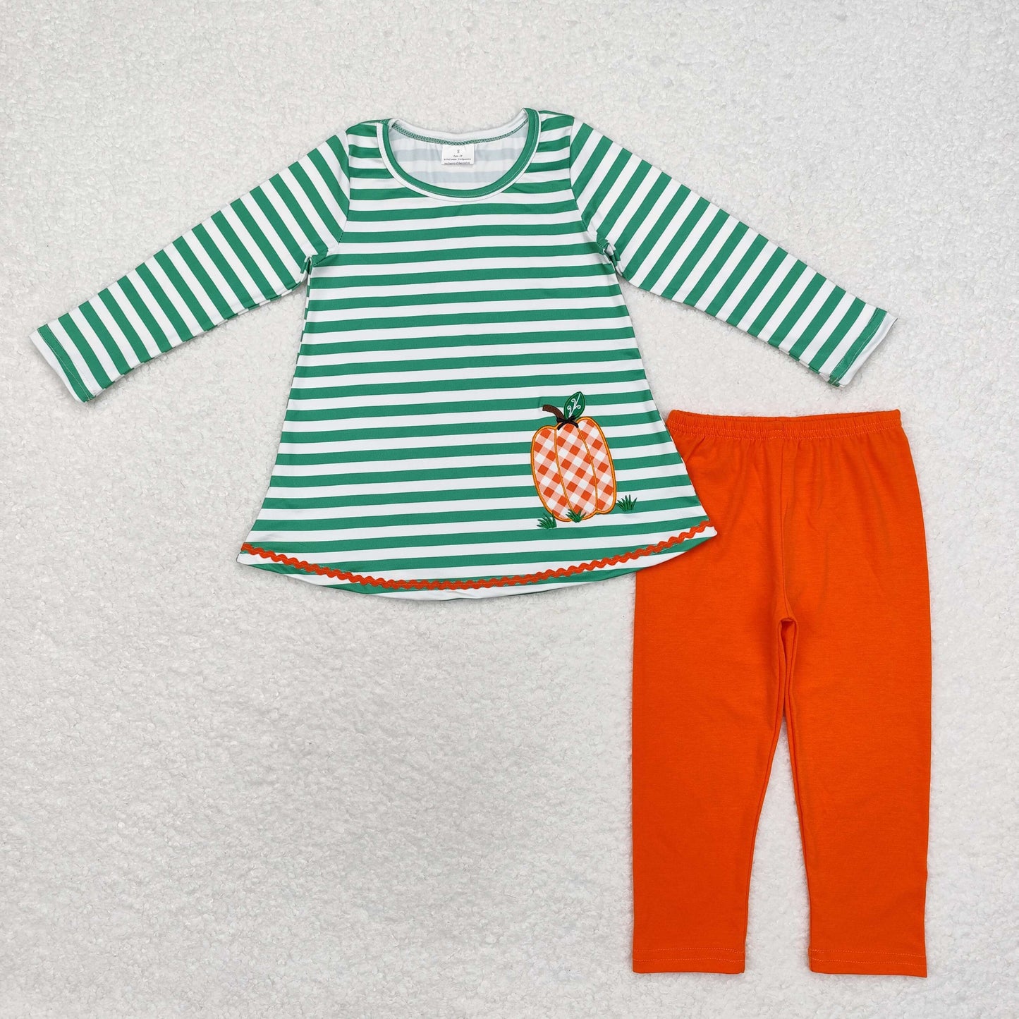 GLP1171 Embroidered plaid pumpkin green striped long sleeve orange pantsuit