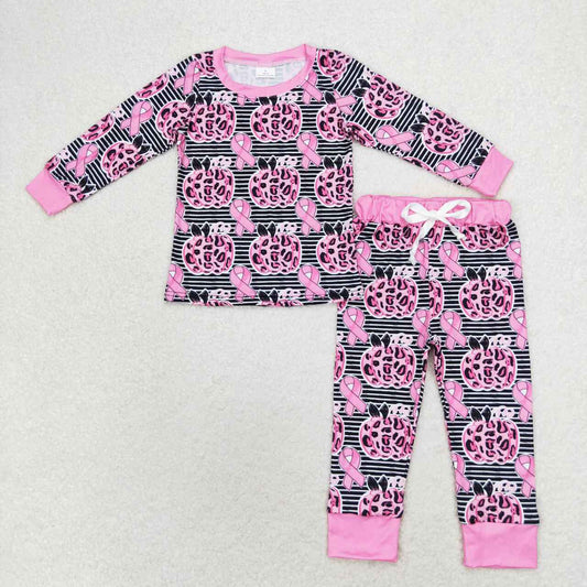 GLP1183 Rose red leopard print pumpkin stripes long sleeve pants pajama set 2024 new style baby clothing set girl