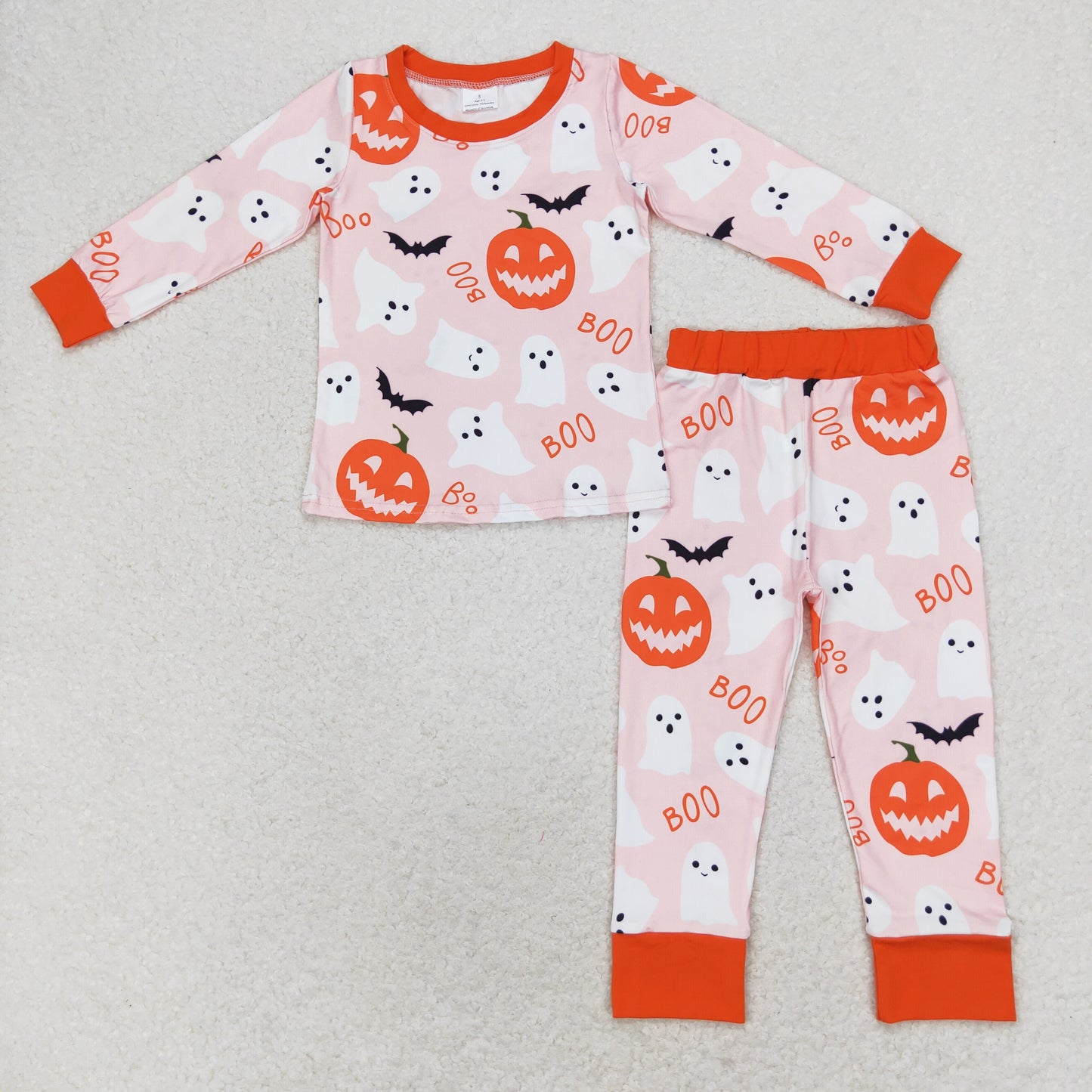 GLP1198 boo Bat Ghost Jack-o '-Lantern Pink Orange long sleeve pants pajamas set girls clothing sets 2024