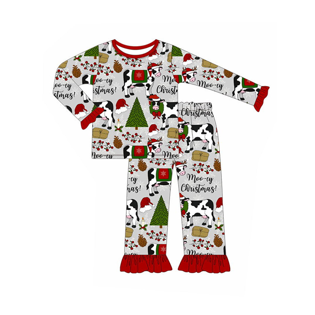 Preorder GLP1243 Christmas tree Cow grey red lace long sleeve trousers pajamas set