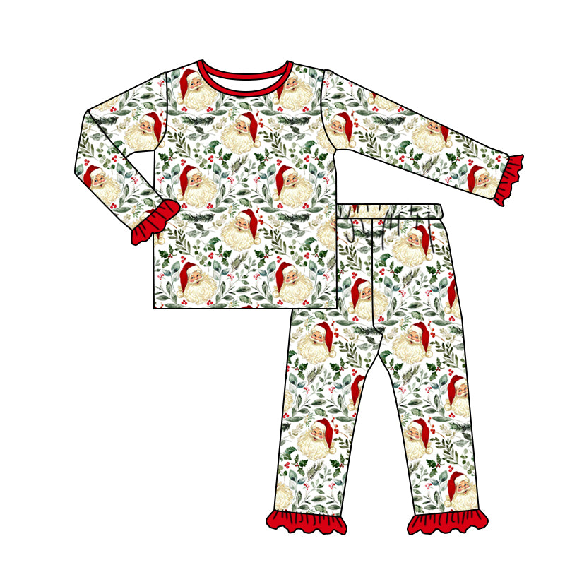 Preorder GLP1245 Santa leaves red lace long sleeve pants pajamas set