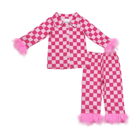 GLP1256 Rose Red Plush Check long sleeve top pants Baby girl  Boutique Outfit  RTS 202412