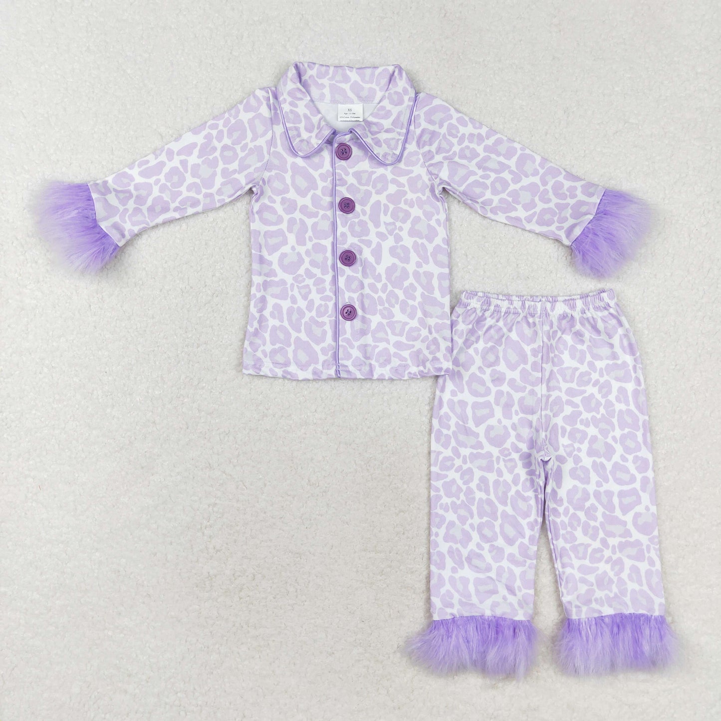 GLP1259 Leopard print purple long-sleeved pant pajama set with plush border