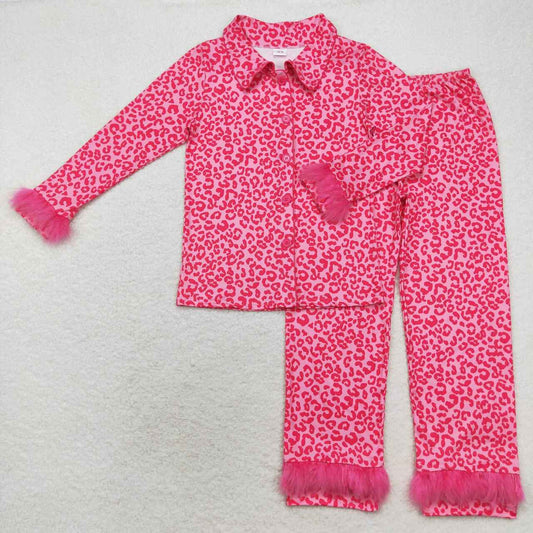 GLP1261 Adult women's plush leopard print long sleeve pants pajama set