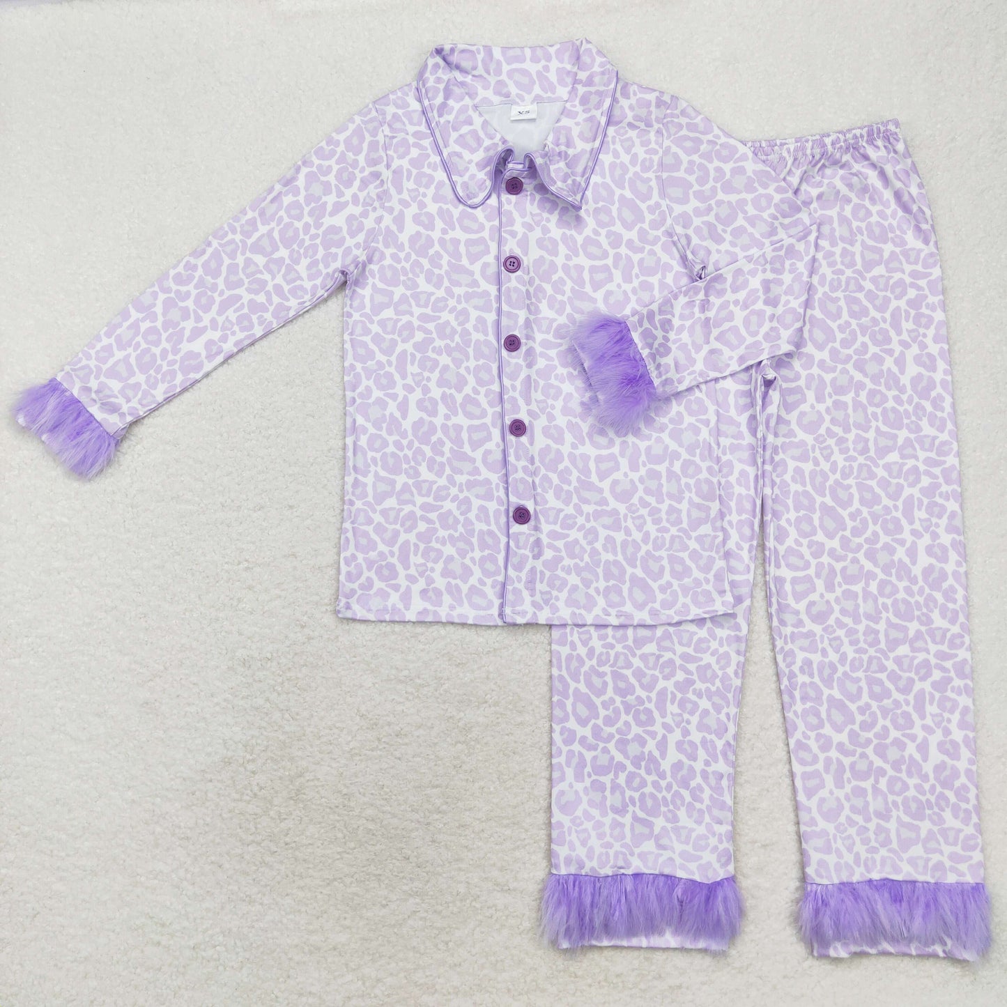 GLP1263 Adult women's plush leopard print purple long sleeve pants pajamas set