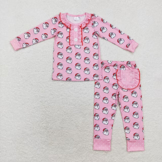 GLP1269 Modal Santa Claus Pink lace long sleeve pants pajama set