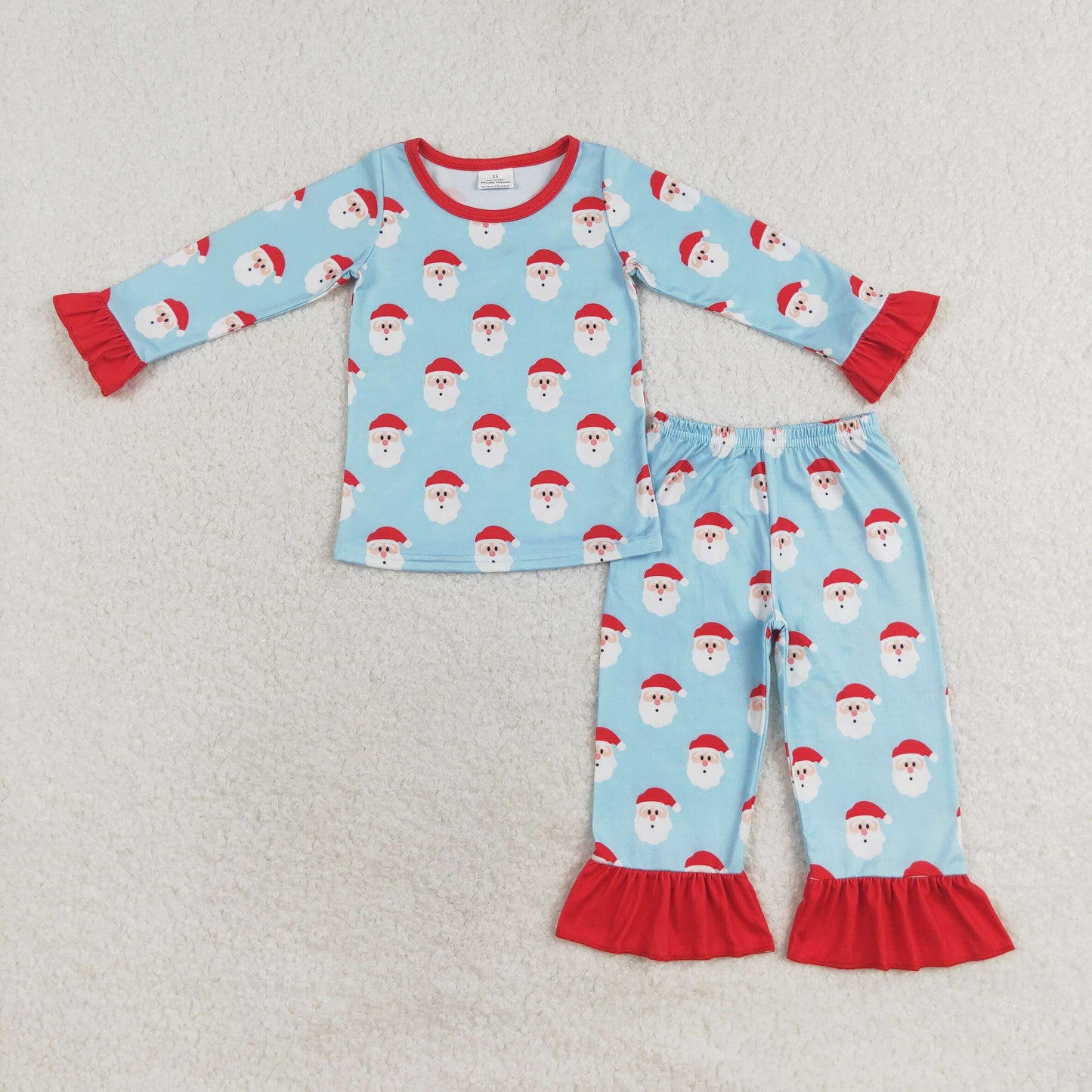GLP1277 RTS Santa Lace blue long sleeve pants pajama set