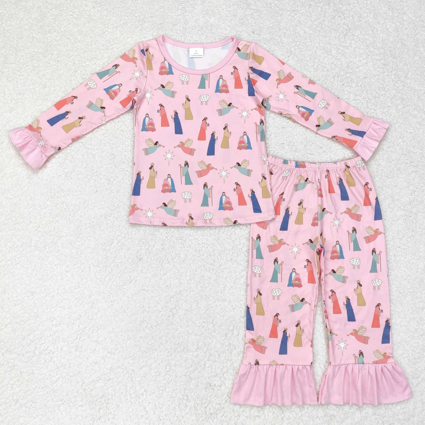 GLP1278 NO MOQ Jesus Lace pink long sleeve pants pajama set
