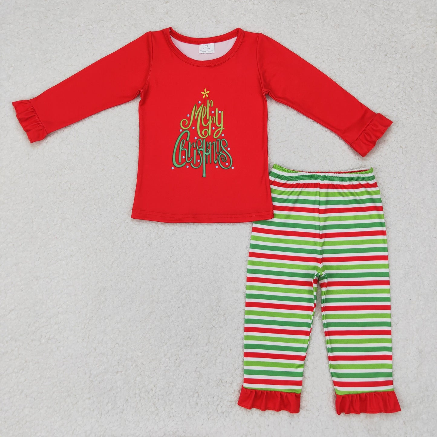 GLP1282 western clothes No MOQ Merry Christmas Collection Casual Cotton Pajamas Set with Lace Long Sleeve Red Green Striped Pant