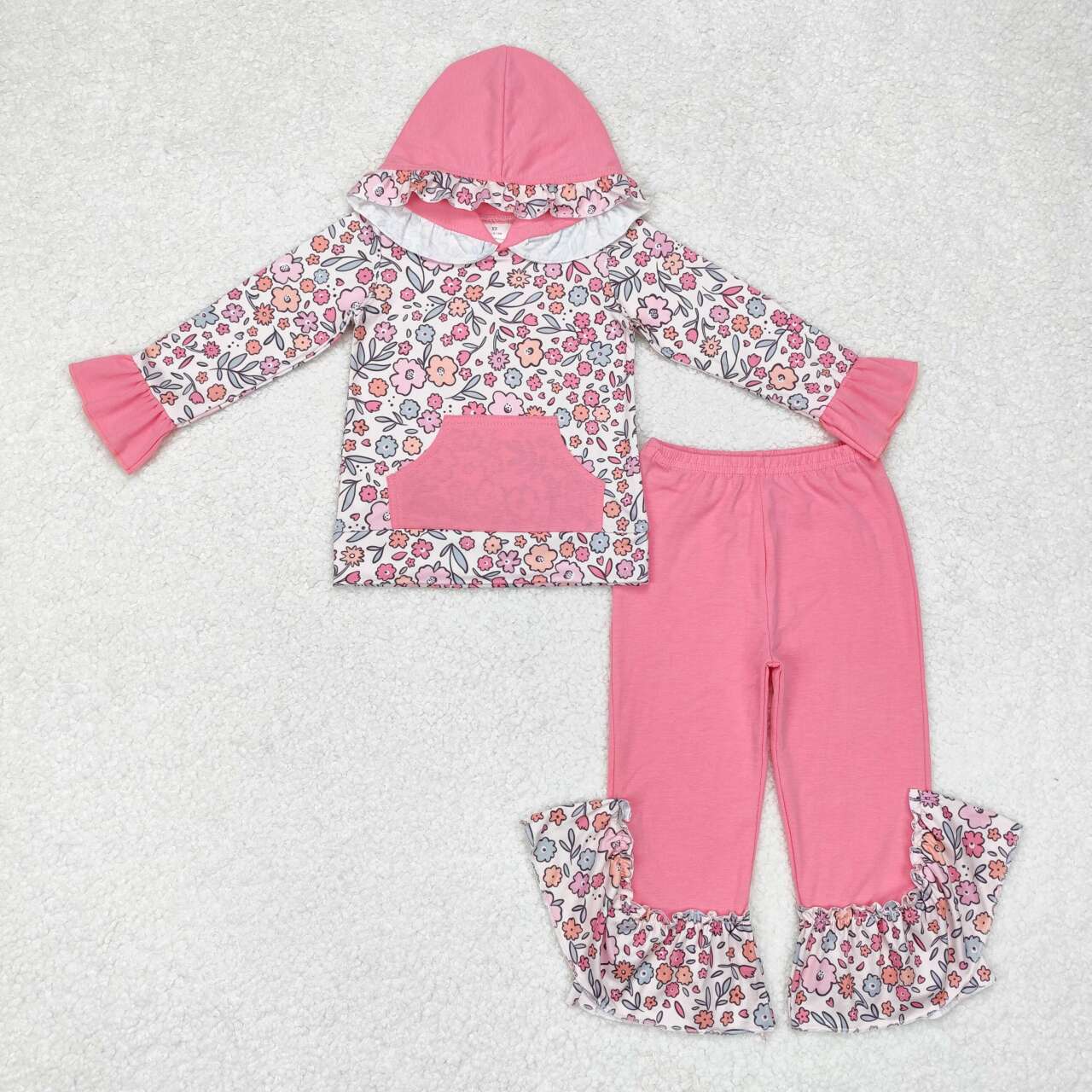 GLP1285 Floral pink lace hooded long-sleeved pantsuit western clothes