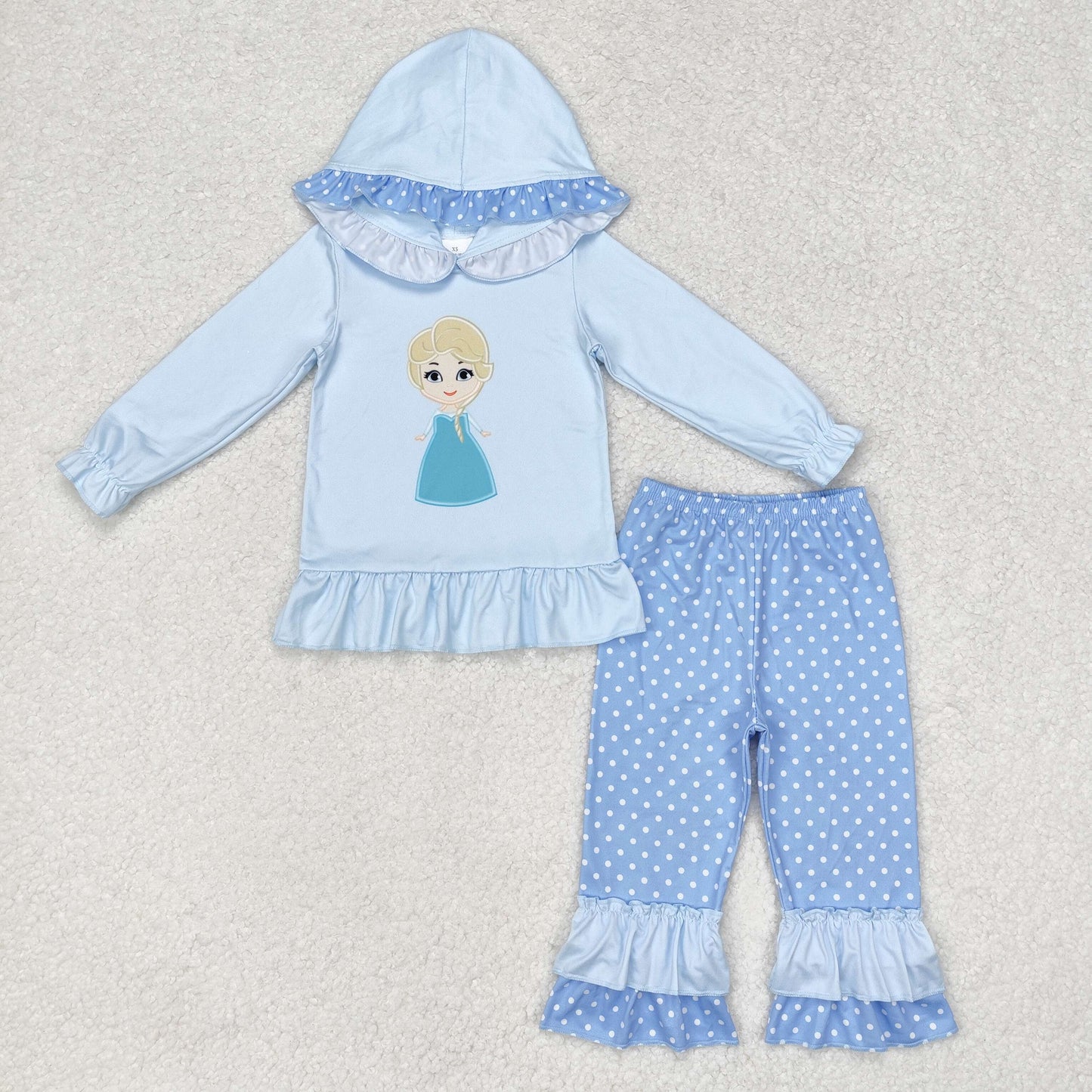 GLP1289 NO MOQ Disney Princess Blue hooded polka dot pantsuit