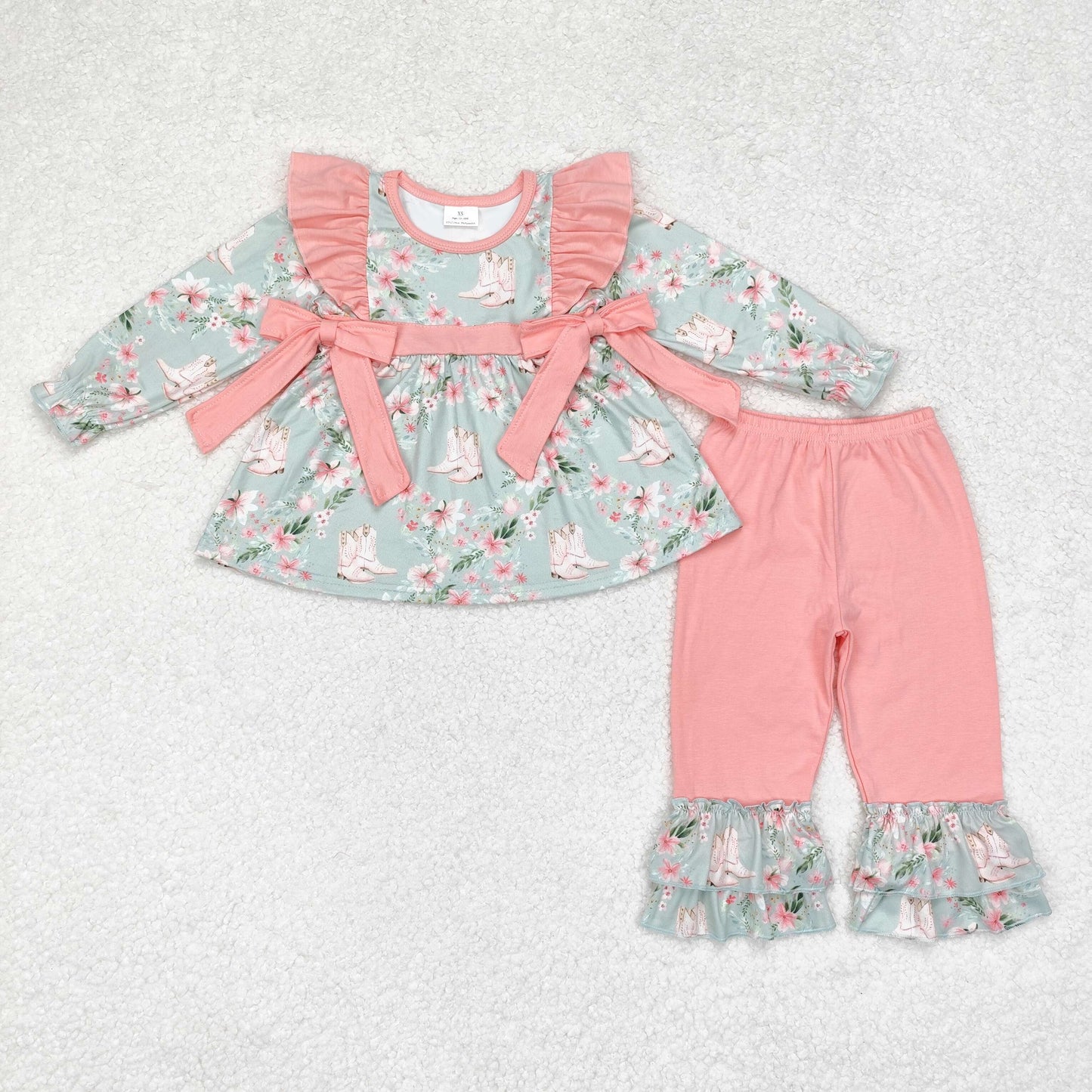 GLP1309 Flower pink lace bow green long sleeve pantsuit western clothes