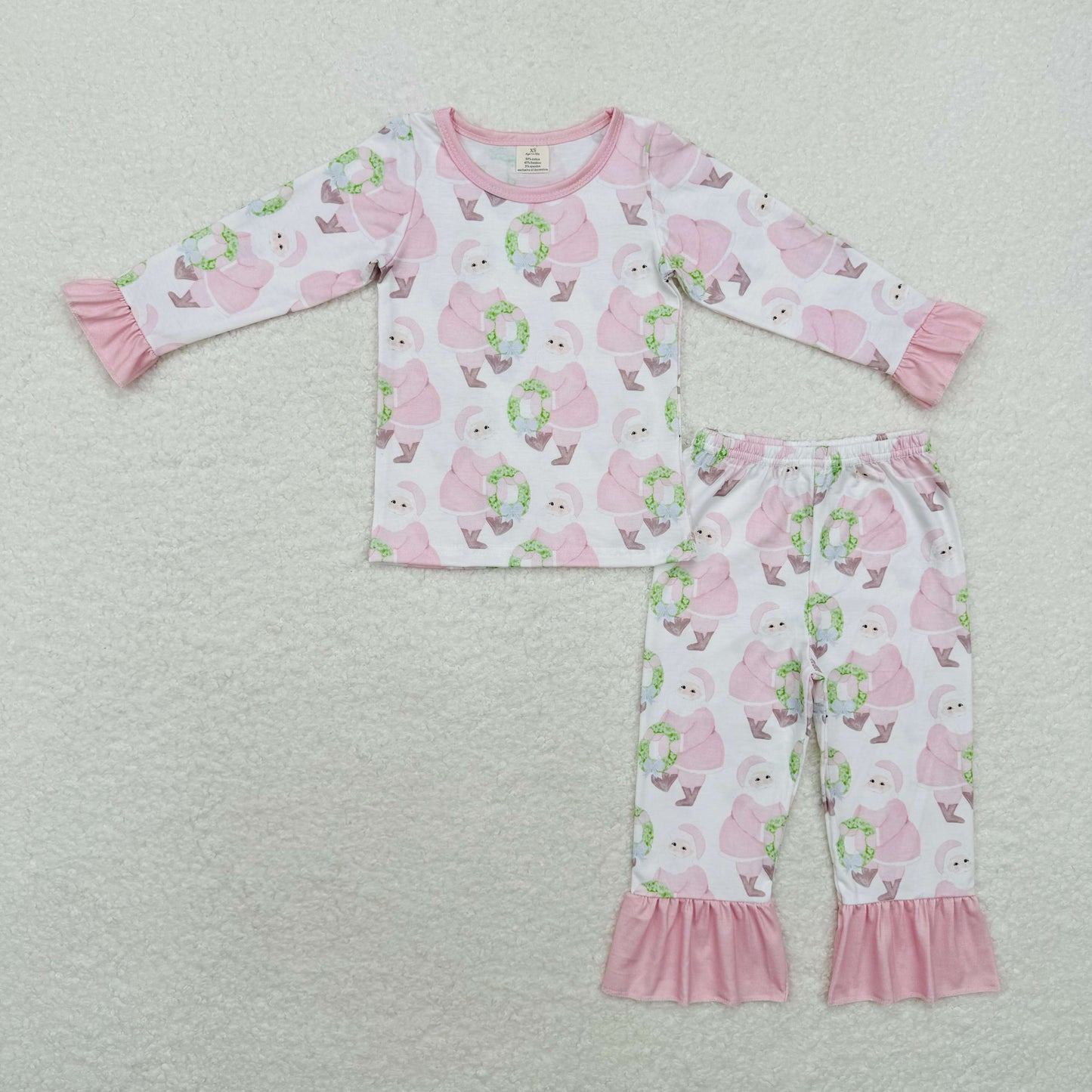 GLP1320 Modal Pink Santa Wreaths Long sleeve pant pajama set