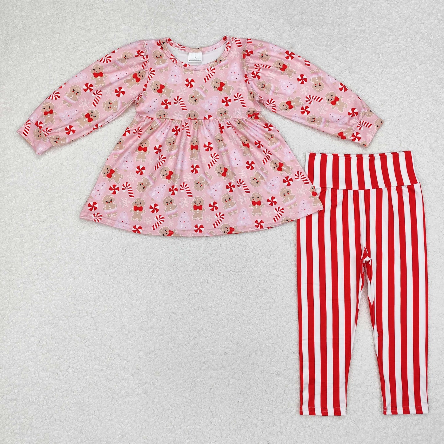 GLP1366 Gingerbread Man Crutch Pink long sleeve red striped pantsuit