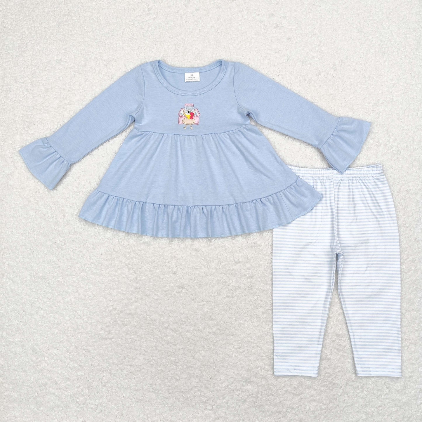 GLP1384 Embroidered Turkey blue long sleeve striped pantsuit