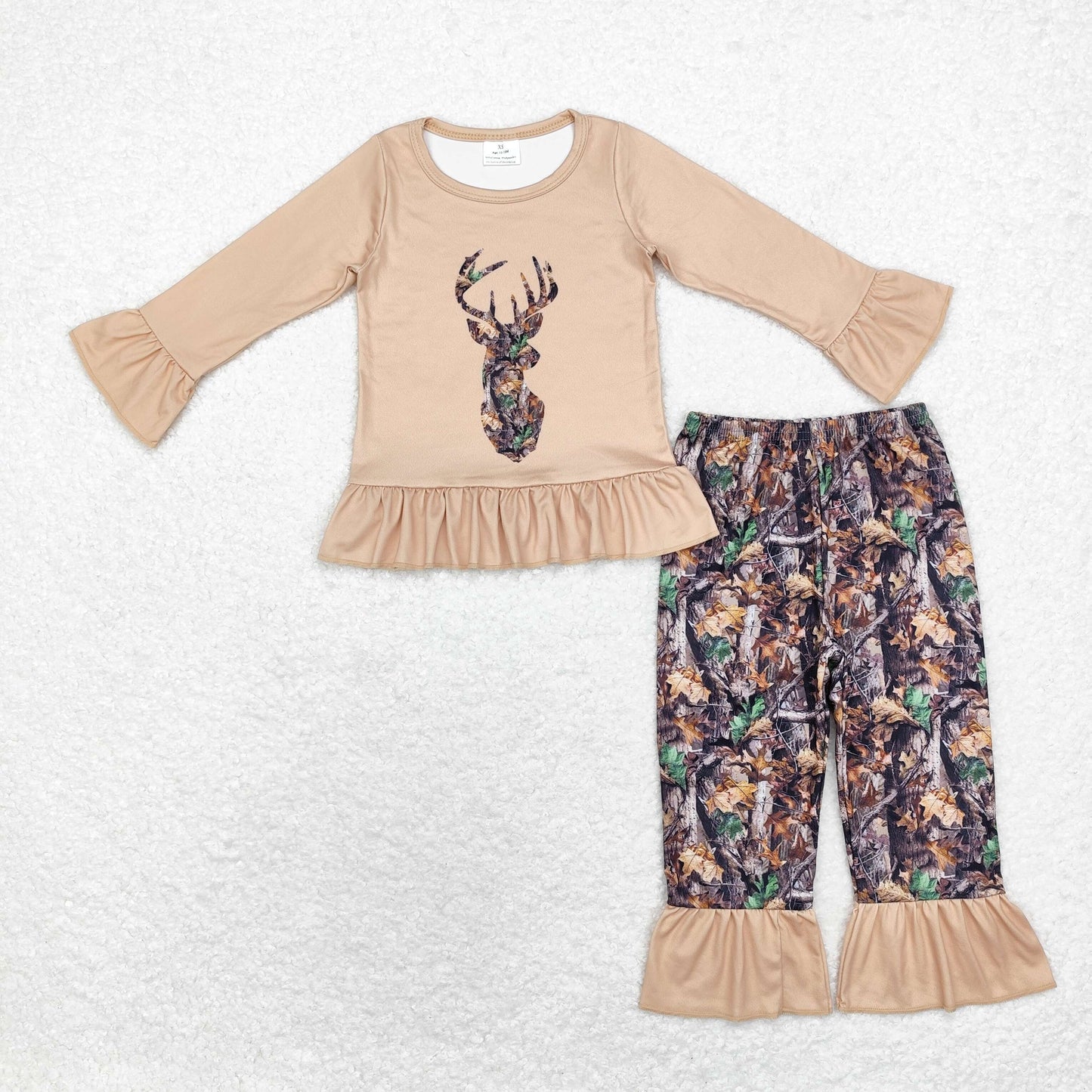 GLP1408 Twig leaves camouflage deer Brown lace long sleeve trousers set high quality