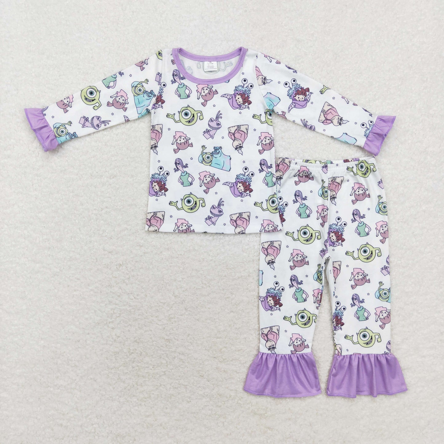 GLP1424 Modal Monsters University Purple lace white long sleeve pants pajama set
