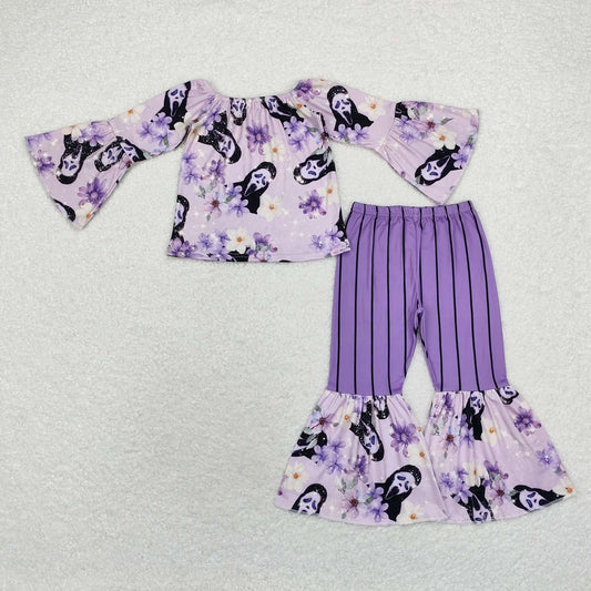 GLP1448 Mask Flower Halloween purple long sleeve pant suit