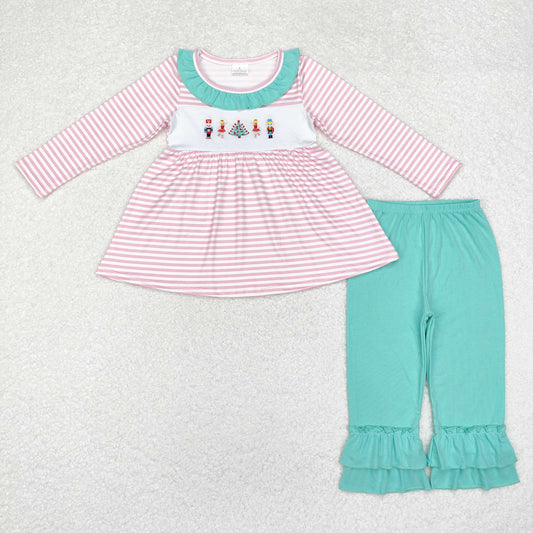 GLP1455 Embroidered Christmas Nutcracker Pink striped long-sleeved teal lace pantsuit