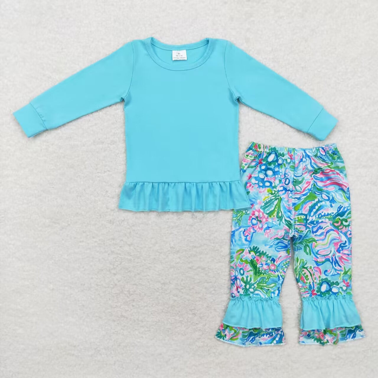 GLP1458 RTS solid sky blue long sleeve seaweed pants suit