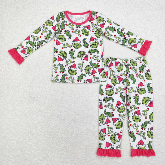 GLP1478 grinch Christmas tree rose red lace white long sleeve pants pajama set