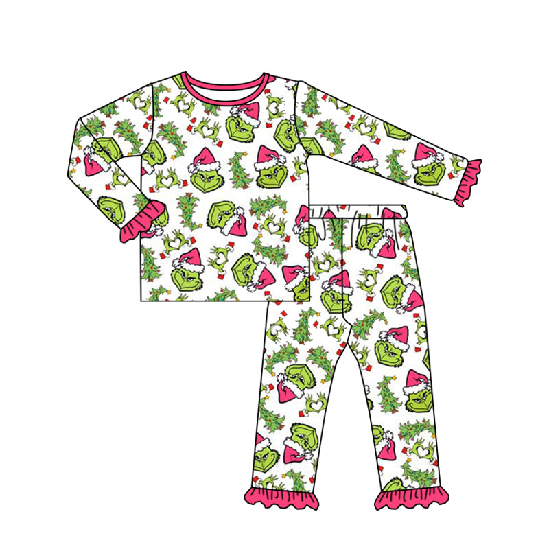 Preorder GLP1478 NO MOQ grinch Christmas tree rose red lace white long sleeve pants pajamas set