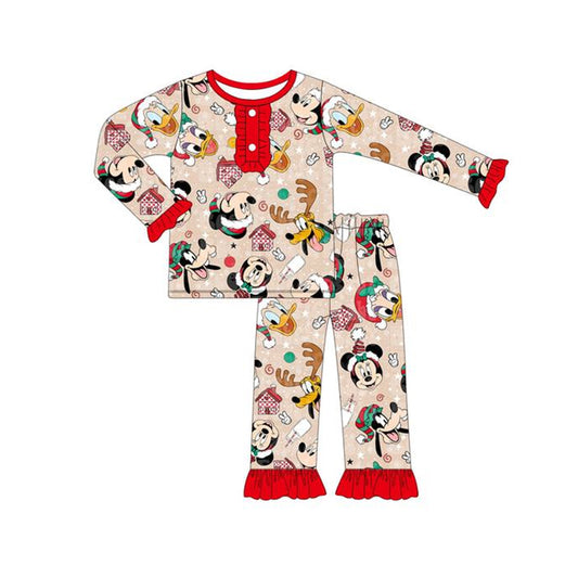 Preorder GLP1479 NO MOQ Mickey Donald Duck Christmas Lace Long sleeve trousers pajama set