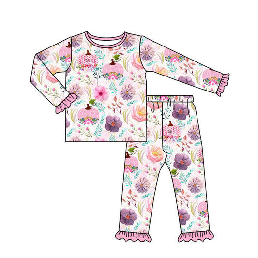 Preorder GLP1482 Flower pumpkin pink lace long sleeve pants pajama set