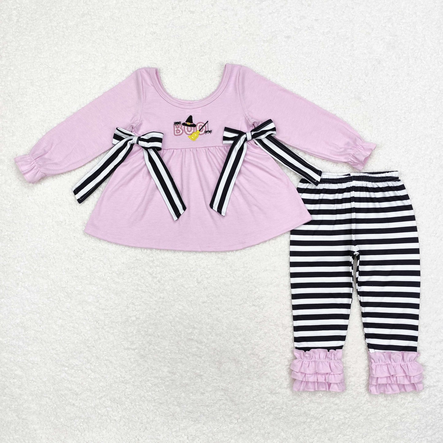 GLP1483 Embroidered boo Spider black and white striped bow Purple long sleeve pantsuit