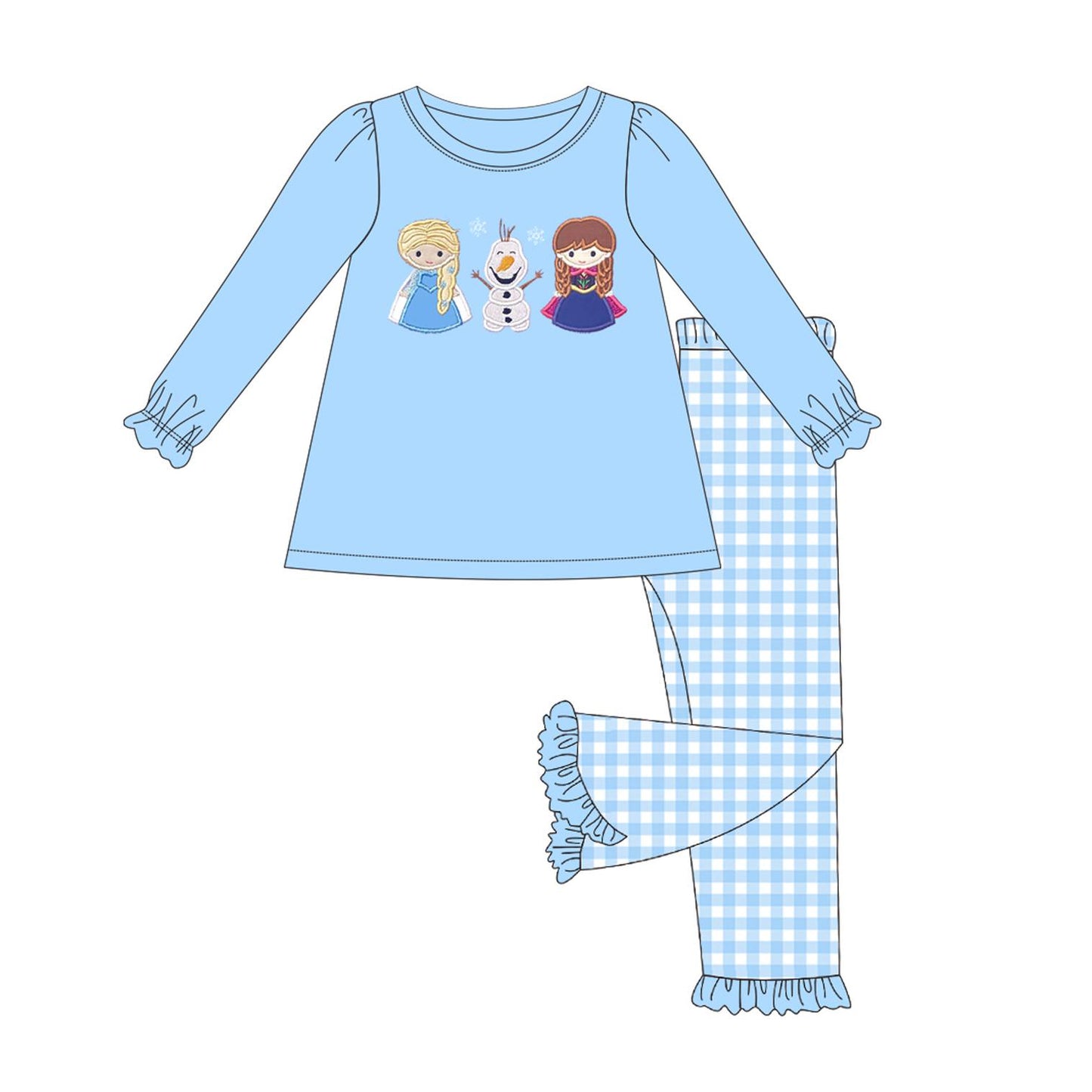 Preorder GLP1484 Frozen Princess Snowman Blue long sleeve plaid pants suit